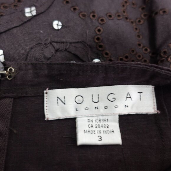 NOUGAT LONDON Linen Skirt Womens 10 Medium Brown Beaded Eyelet Light Boho Fairy - Picture 4 of 14